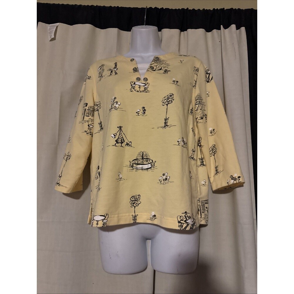 Vintage 80s Koret Women's Shirt Size Petite Medium Yellow Fashion